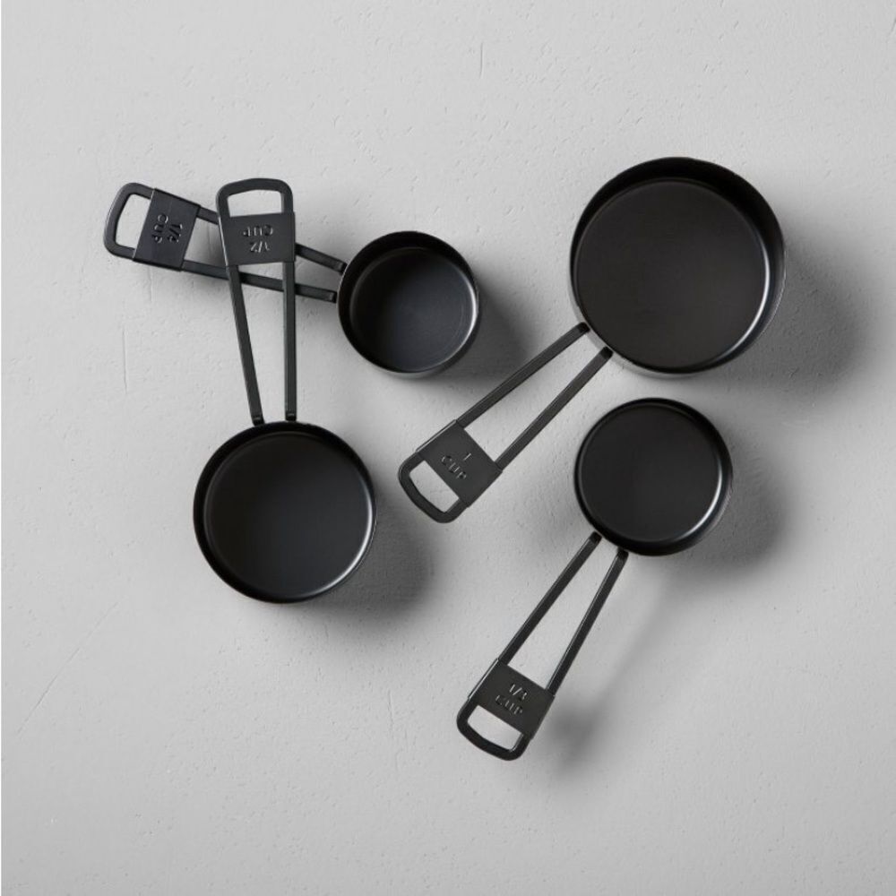 Hearth & Hand black measuring cups with leather snap loop